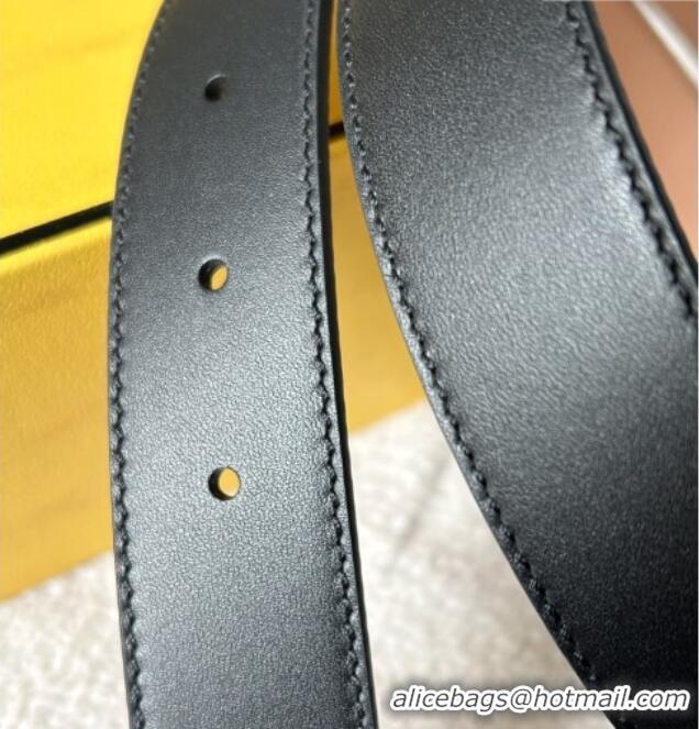 Luxury Discount Fendi Women's Calfskin Belt 3cm with FF Buckle 0315 Black/Silver 2025