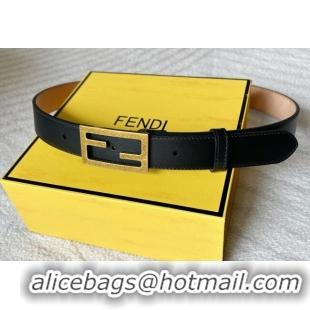 Well Crafted Fendi Women's Calfskin Belt 3cm with FF Buckle 0315 Black/Aged Gold 2025