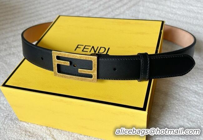 Well Crafted Fendi Women's Calfskin Belt 3cm with FF Buckle 0315 Black/Aged Gold 2025