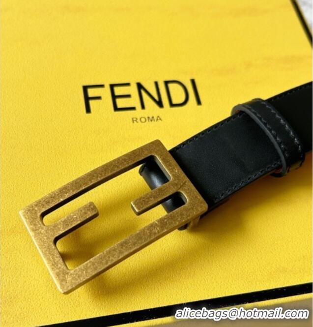 Well Crafted Fendi Women's Calfskin Belt 3cm with FF Buckle 0315 Black/Aged Gold 2025