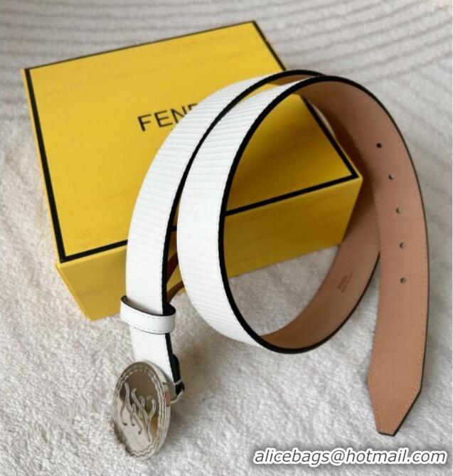 Traditional Specials Fendi Men's Striped Calfskin Belt 3.4cm 0315 White 2025