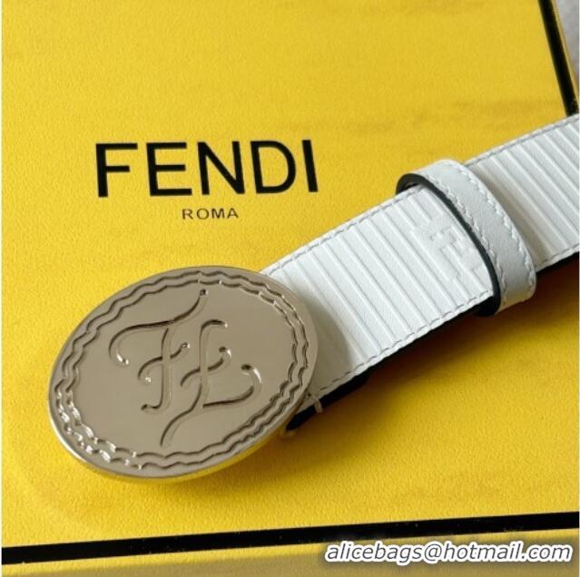 Traditional Specials Fendi Men's Striped Calfskin Belt 3.4cm 0315 White 2025