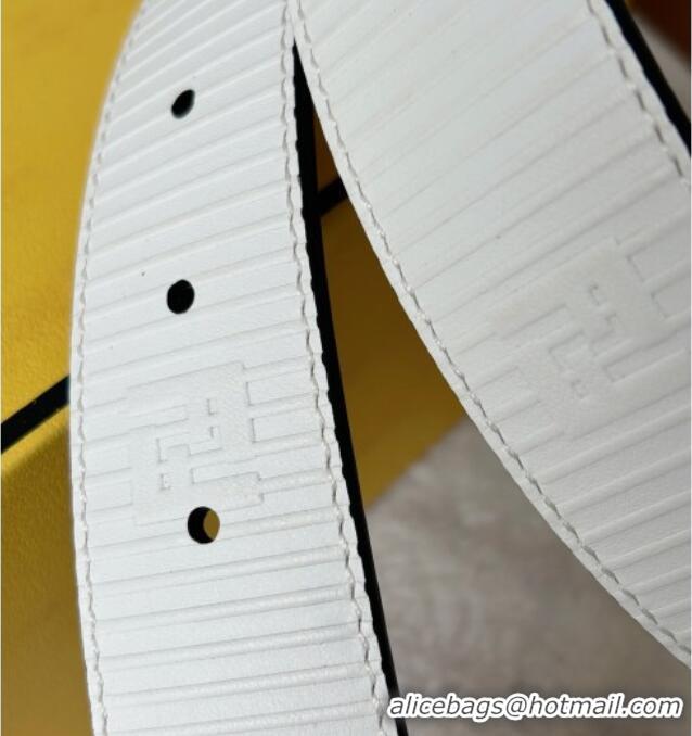 Traditional Specials Fendi Men's Striped Calfskin Belt 3.4cm 0315 White 2025