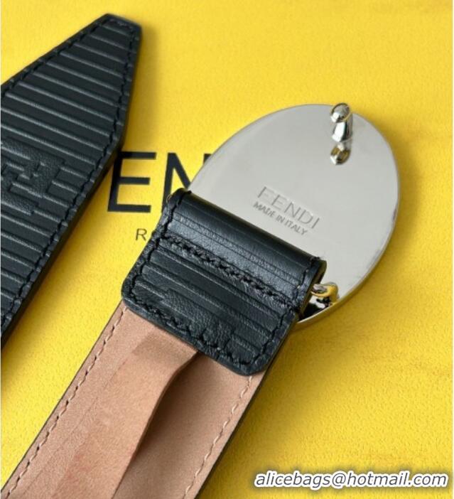 Top Quality Fendi Men's Striped Calfskin Belt 3.4cm 0315 Black/Silver 2025