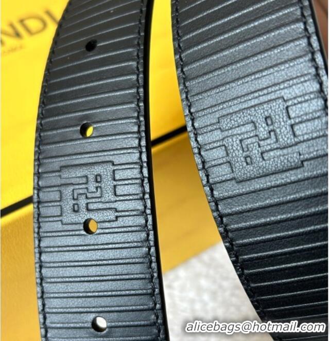 Top Quality Fendi Men's Striped Calfskin Belt 3.4cm 0315 Black/Silver 2025