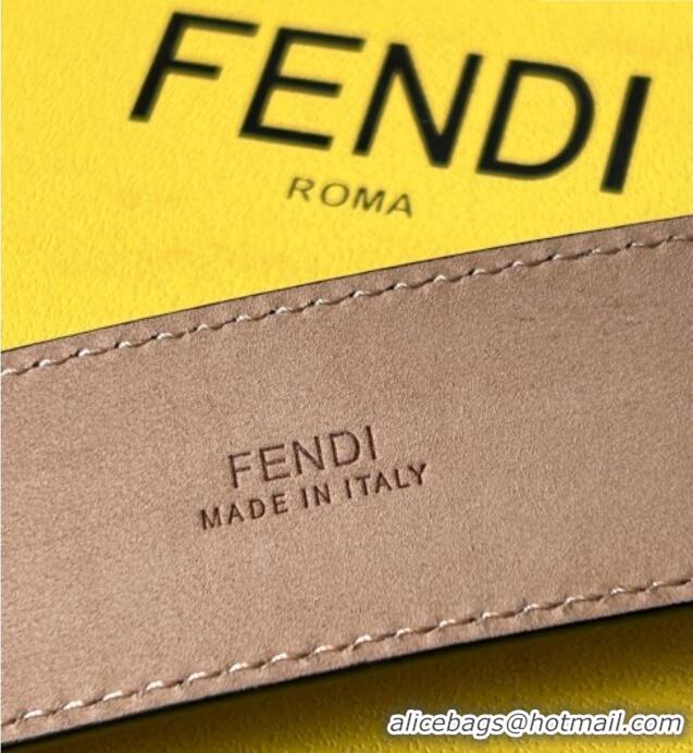 Top Quality Fendi Men's Striped Calfskin Belt 3.4cm 0315 Black/Silver 2025