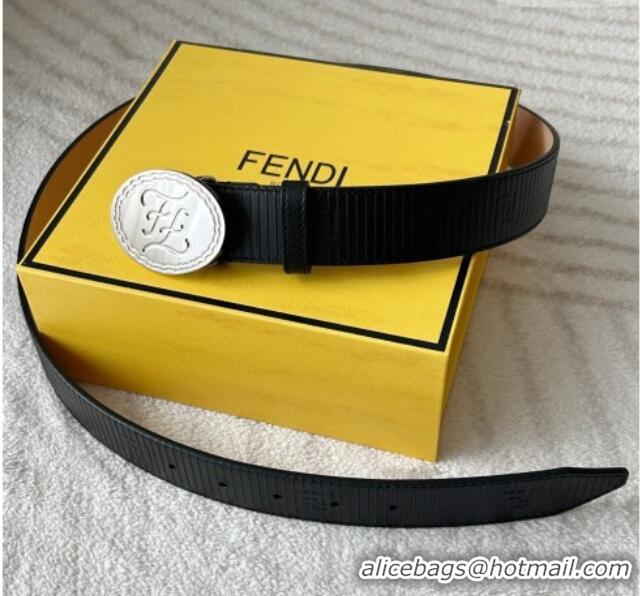 Top Quality Fendi Men's Striped Calfskin Belt 3.4cm 0315 Black/Silver 2025