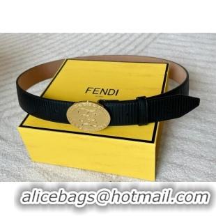 Buy Fashionable Fendi Men's Striped Calfskin Belt 3.4cm 0315 Black/Gold 2025