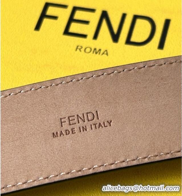 Buy Fashionable Fendi Men's Striped Calfskin Belt 3.4cm 0315 Black/Gold 2025