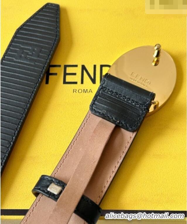 Buy Fashionable Fendi Men's Striped Calfskin Belt 3.4cm 0315 Black/Gold 2025