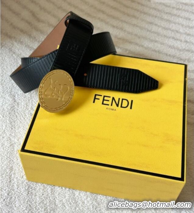 Buy Fashionable Fendi Men's Striped Calfskin Belt 3.4cm 0315 Black/Gold 2025
