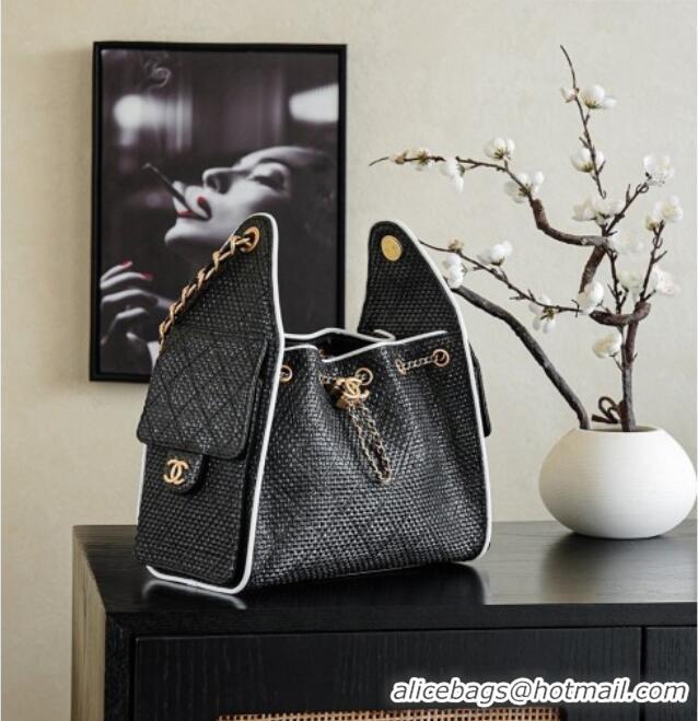 Pretty Style Chanel 25 Small Hobo Handbag in Black Braided Raffia AS5293 2026