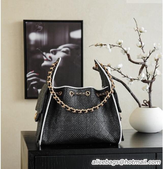 Pretty Style Chanel 25 Small Hobo Handbag in Black Braided Raffia AS5293 2026