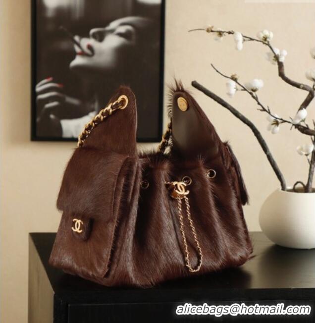 Reasonable Price Chanel 25 Small Hobo Handbag in Horsehair AS5293 Chocolate Brown 2026