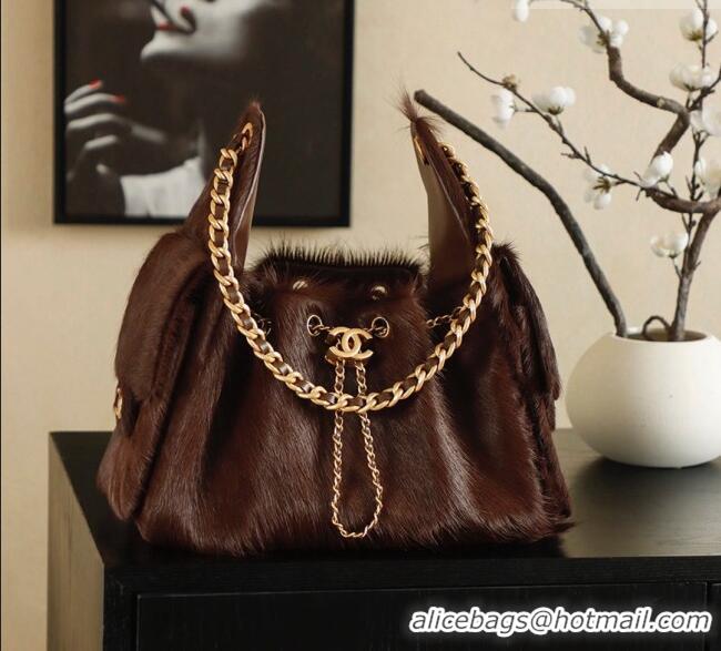 Reasonable Price Chanel 25 Small Hobo Handbag in Horsehair AS5293 Chocolate Brown 2026
