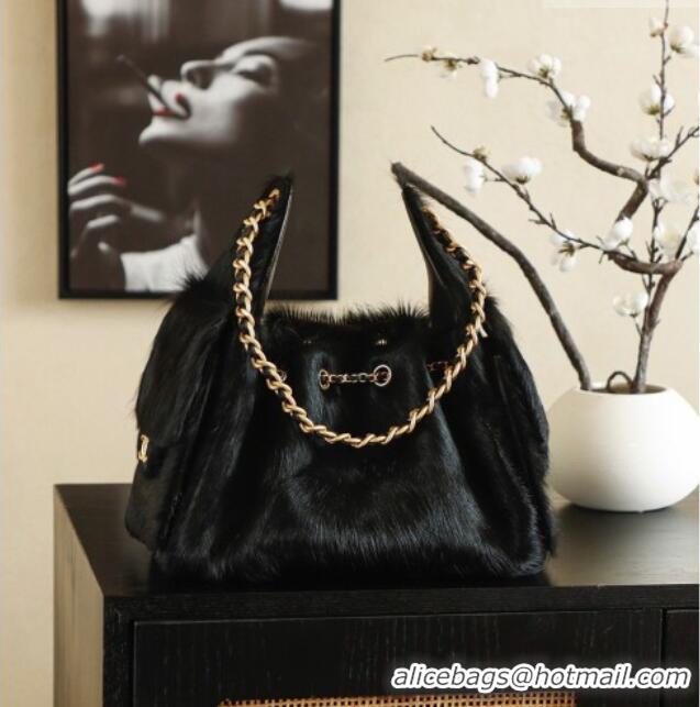 Unique Discount Chanel 25 Small Hobo Handbag in Horsehair AS5293 Black 2026