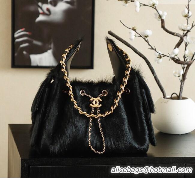 Unique Discount Chanel 25 Small Hobo Handbag in Horsehair AS5293 Black 2026