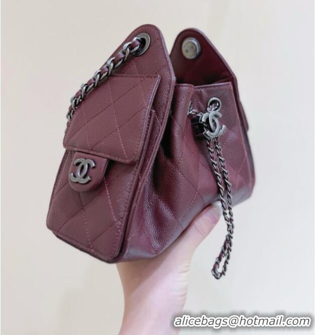 Shop Discount Chanel 25 Mini Handbag in Grained Calfskin AS5631 Burgundy/Silver 2026 Top Quality