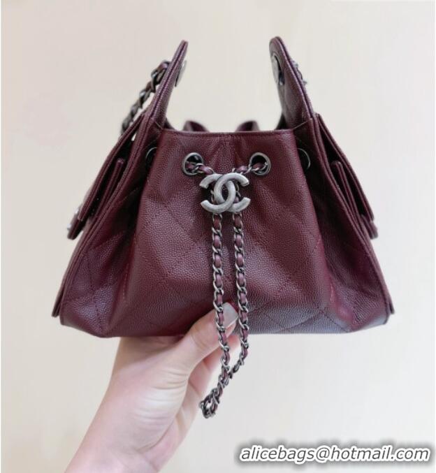 Shop Discount Chanel 25 Mini Handbag in Grained Calfskin AS5631 Burgundy/Silver 2026 Top Quality