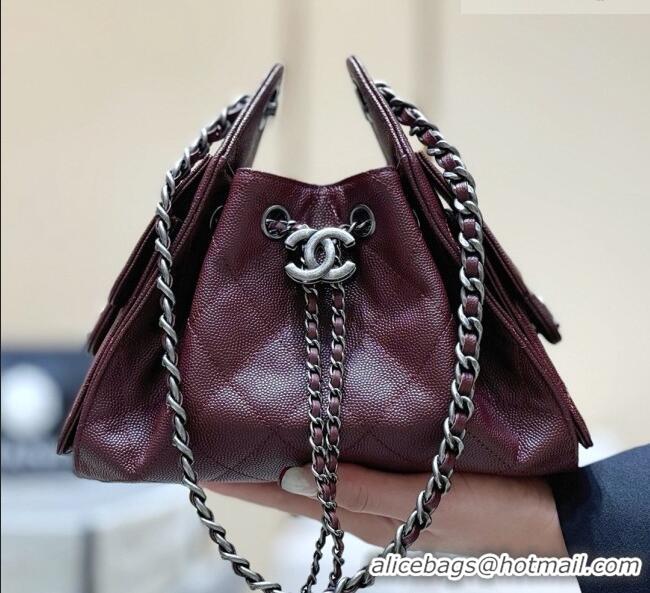 Shop Discount Chanel 25 Mini Handbag in Grained Calfskin AS5631 Burgundy/Silver 2026 Top Quality