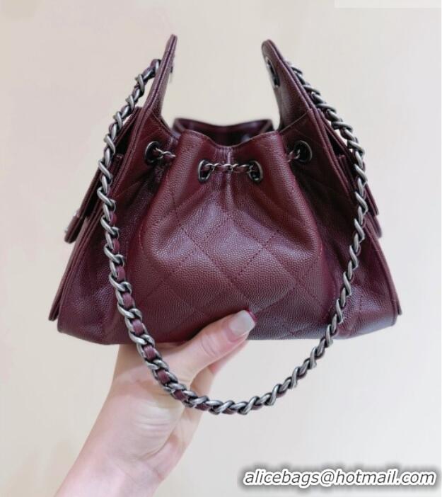Shop Discount Chanel 25 Mini Handbag in Grained Calfskin AS5631 Burgundy/Silver 2026 Top Quality