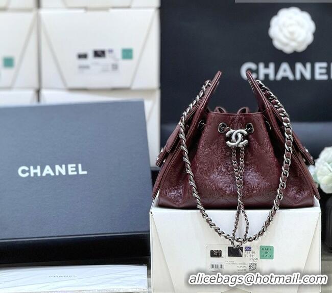 Shop Discount Chanel 25 Mini Handbag in Grained Calfskin AS5631 Burgundy/Silver 2026 Top Quality