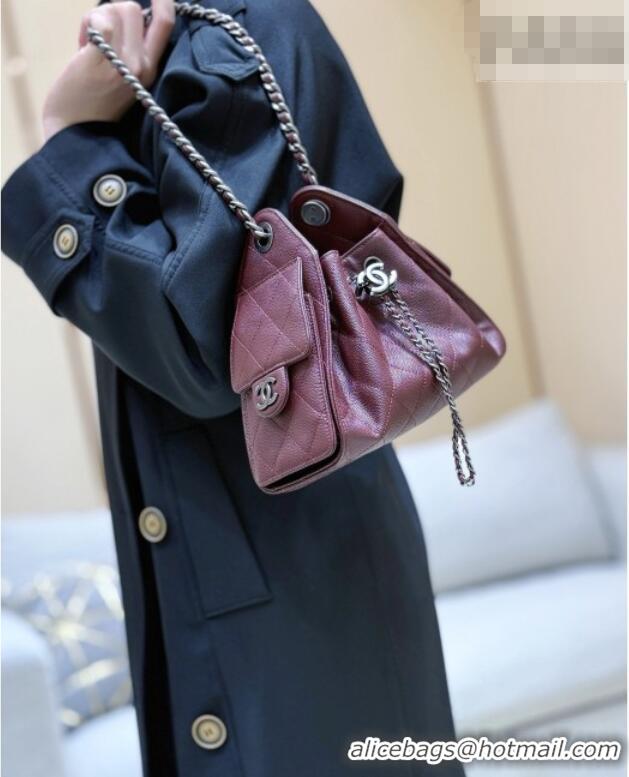 Shop Discount Chanel 25 Mini Handbag in Grained Calfskin AS5631 Burgundy/Silver 2026 Top Quality