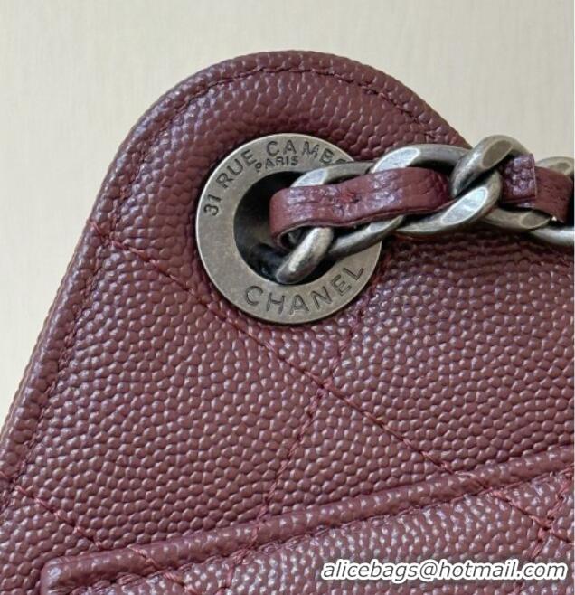 Shop Discount Chanel 25 Mini Handbag in Grained Calfskin AS5631 Burgundy/Silver 2026 Top Quality