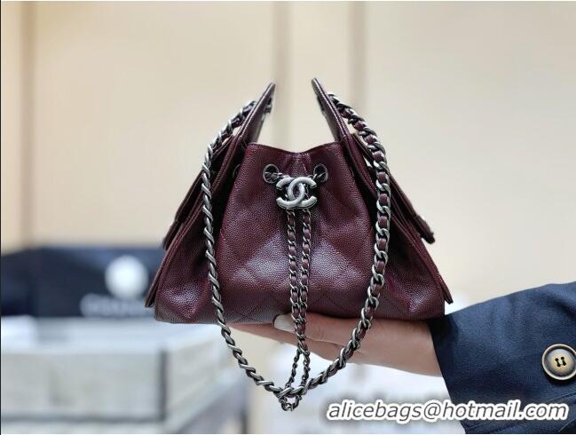 Shop Discount Chanel 25 Mini Handbag in Grained Calfskin AS5631 Burgundy/Silver 2026 Top Quality