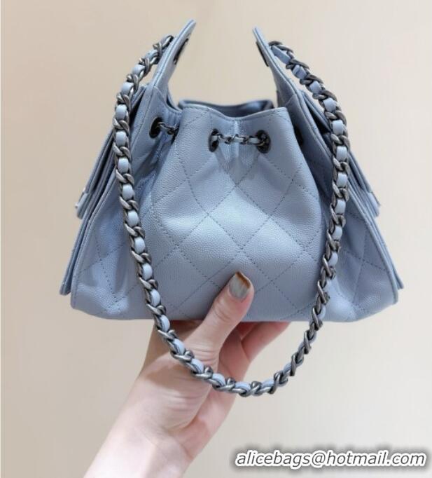 Promotional Chanel 25 Mini Handbag in Grained Calfskin AS5631 Light Blue/Silver 2026 Top Quality