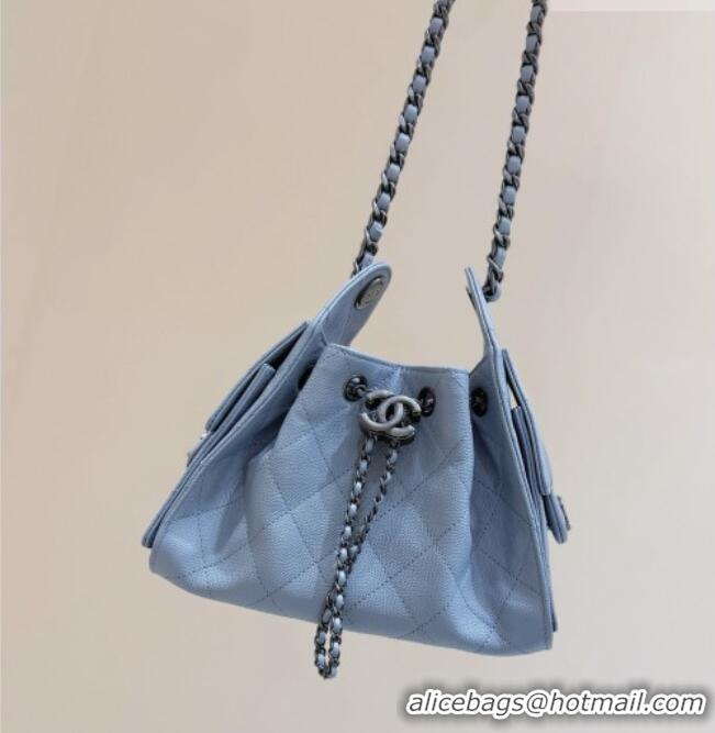 Promotional Chanel 25 Mini Handbag in Grained Calfskin AS5631 Light Blue/Silver 2026 Top Quality