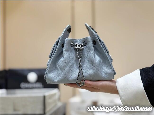 Promotional Chanel 25 Mini Handbag in Grained Calfskin AS5631 Light Blue/Silver 2026 Top Quality