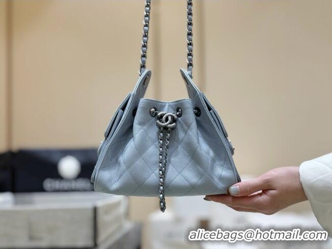 Promotional Chanel 25 Mini Handbag in Grained Calfskin AS5631 Light Blue/Silver 2026 Top Quality