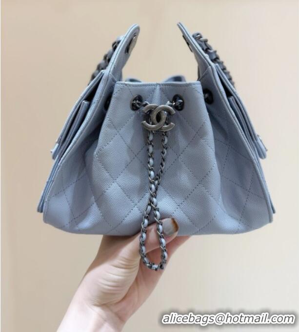 Promotional Chanel 25 Mini Handbag in Grained Calfskin AS5631 Light Blue/Silver 2026 Top Quality