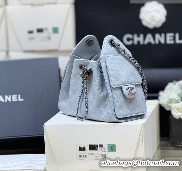 Promotional Chanel 25 Mini Handbag in Grained Calfskin AS5631 Light Blue/Silver 2026 Top Quality