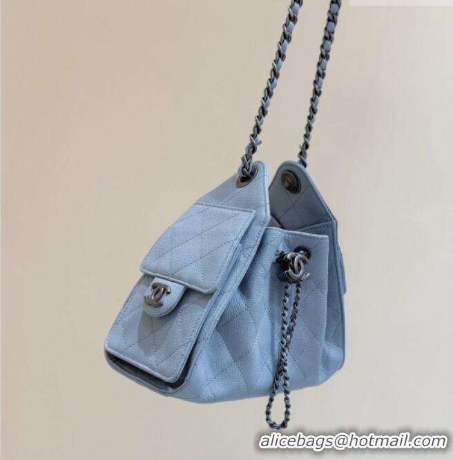 Promotional Chanel 25 Mini Handbag in Grained Calfskin AS5631 Light Blue/Silver 2026 Top Quality