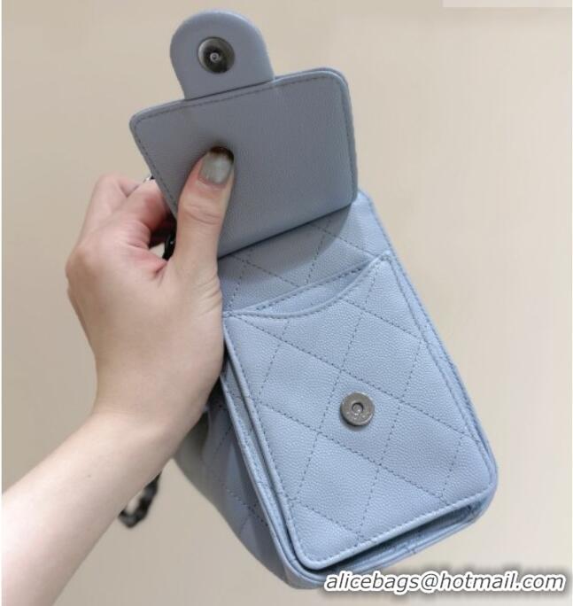Promotional Chanel 25 Mini Handbag in Grained Calfskin AS5631 Light Blue/Silver 2026 Top Quality