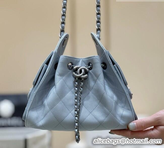Promotional Chanel 25 Mini Handbag in Grained Calfskin AS5631 Light Blue/Silver 2026 Top Quality