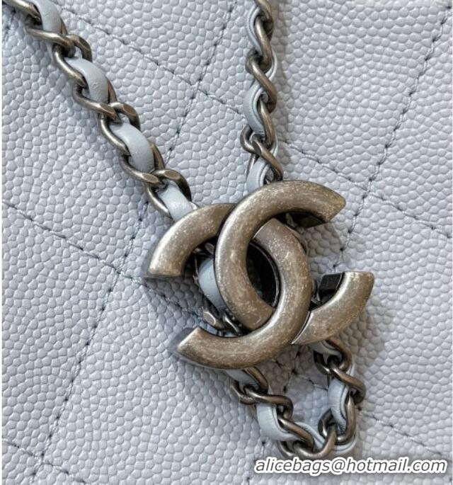 Promotional Chanel 25 Mini Handbag in Grained Calfskin AS5631 Light Blue/Silver 2026 Top Quality
