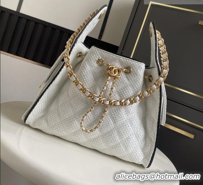 Famous Brand Chanel 25 Small Hobo Handbag in White Braided Raffia AS5293 2026