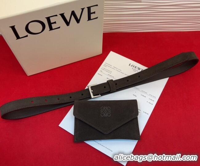 Top Design Loewe Anagram Pouch Belt 2cm in Suede LW031702 Dark Brown 2026