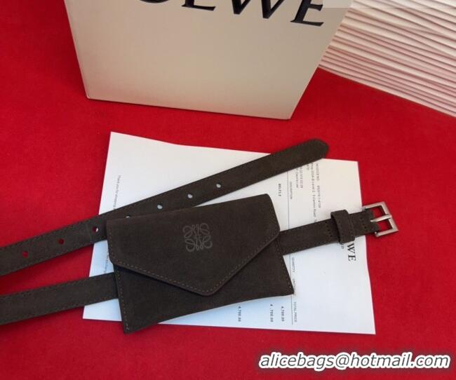 Top Design Loewe Anagram Pouch Belt 2cm in Suede LW031702 Dark Brown 2026