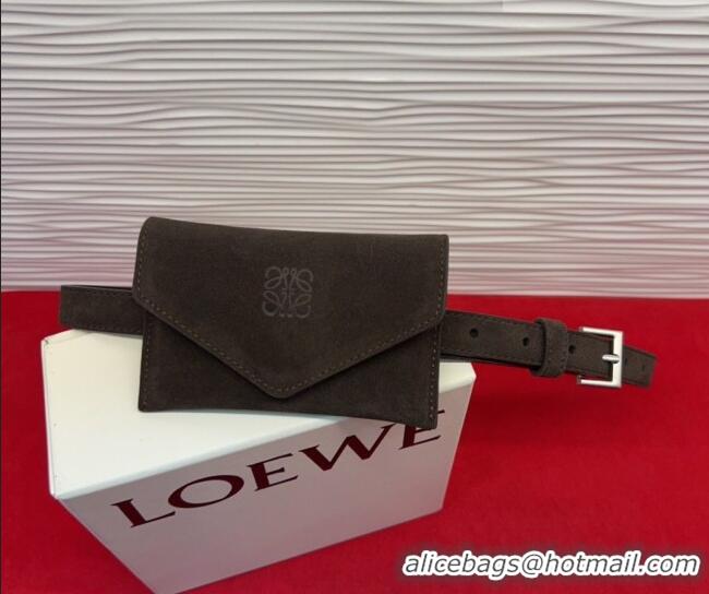 Top Design Loewe Anagram Pouch Belt 2cm in Suede LW031702 Dark Brown 2026