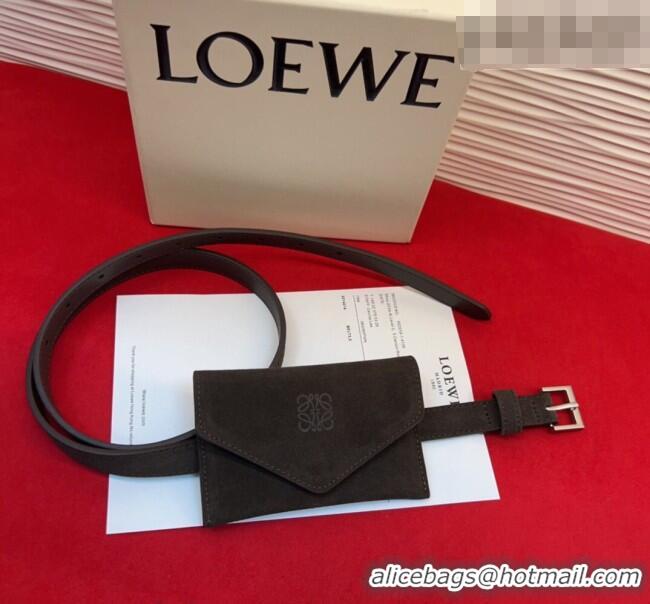 Top Design Loewe Anagram Pouch Belt 2cm in Suede LW031702 Dark Brown 2026