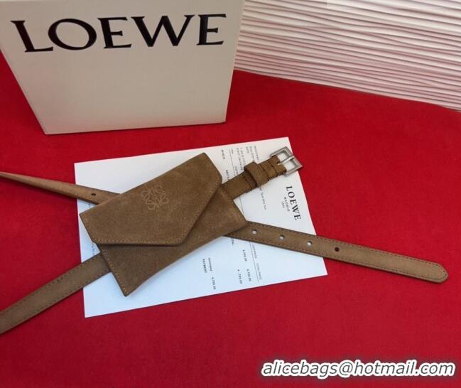 Good Taste Loewe Anagram Pouch Belt 2cm in Suede LW031702 Taupe 2026