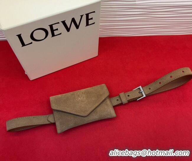 Good Taste Loewe Anagram Pouch Belt 2cm in Suede LW031702 Taupe 2026