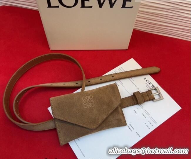 Good Taste Loewe Anagram Pouch Belt 2cm in Suede LW031702 Taupe 2026