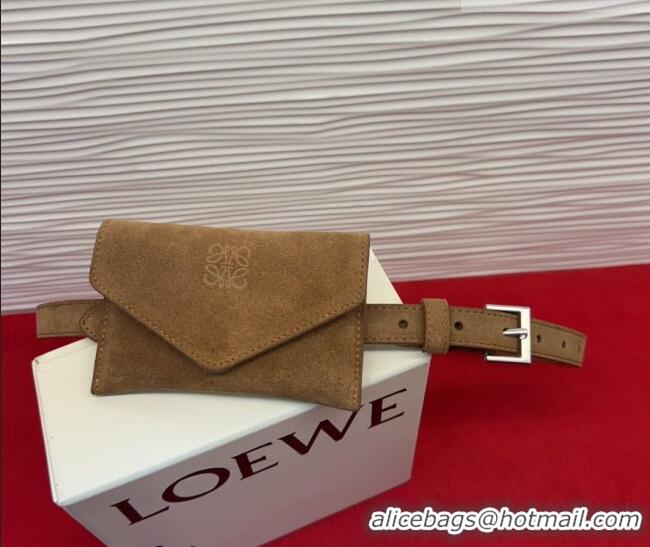 Good Taste Loewe Anagram Pouch Belt 2cm in Suede LW031702 Taupe 2026