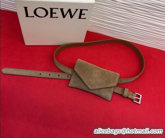 Good Taste Loewe Anagram Pouch Belt 2cm in Suede LW031702 Taupe 2026