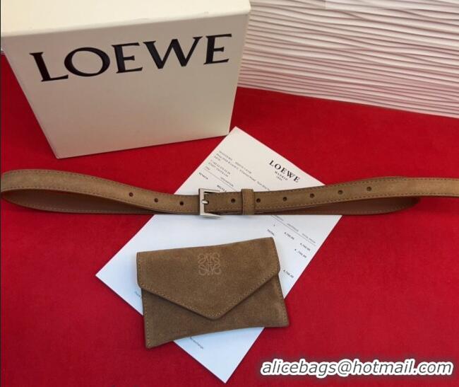Good Taste Loewe Anagram Pouch Belt 2cm in Suede LW031702 Taupe 2026